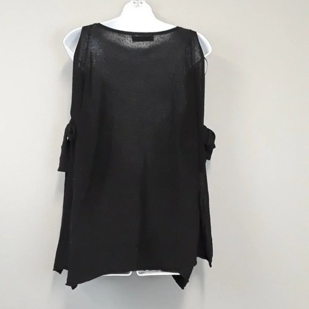 Zara Knit Womens Pullover Sweater Medium Black Cold Shoulder Asymmetric BOHO - Picture 6 of 7